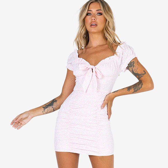 Princess Polly Dresses & Skirts - Princess Polly Back To Paris Mini Dress Size 8 Pink Floral Romantic Girlcore